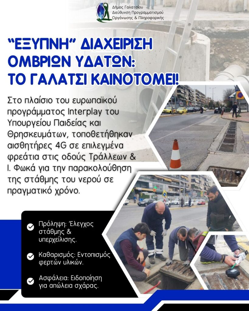 Τοποθέτηση αισθητήρων παρακολούθησης της στάθμης του νερού σε επιλεγμένα φρεάτια του Γαλατσίου, στο πλαίσιο του ευρωπαϊκού προγράμματος Interplay